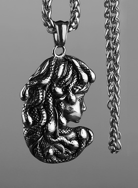 美杜莎头像钛钢吊坠男女百搭嘻哈吊坠潮流美人头不锈钢吊坠项链