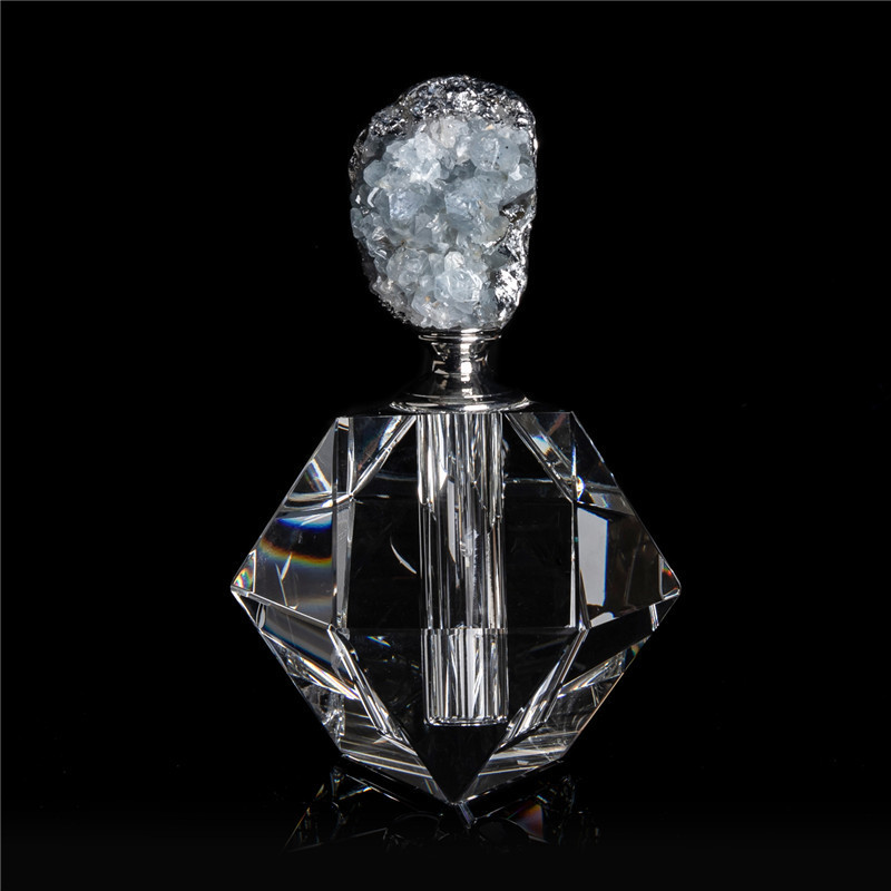 新品北欧蓝晶簇电镀银色水晶玻璃香水瓶样板房客厅卧室香精瓶