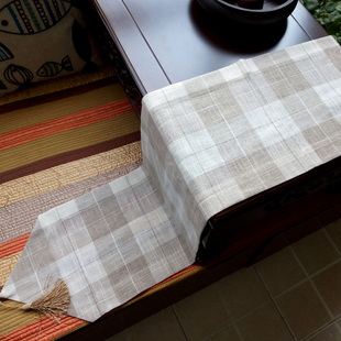 桌旗格子现代简约棉麻30X180餐桌茶几五斗橱盖布