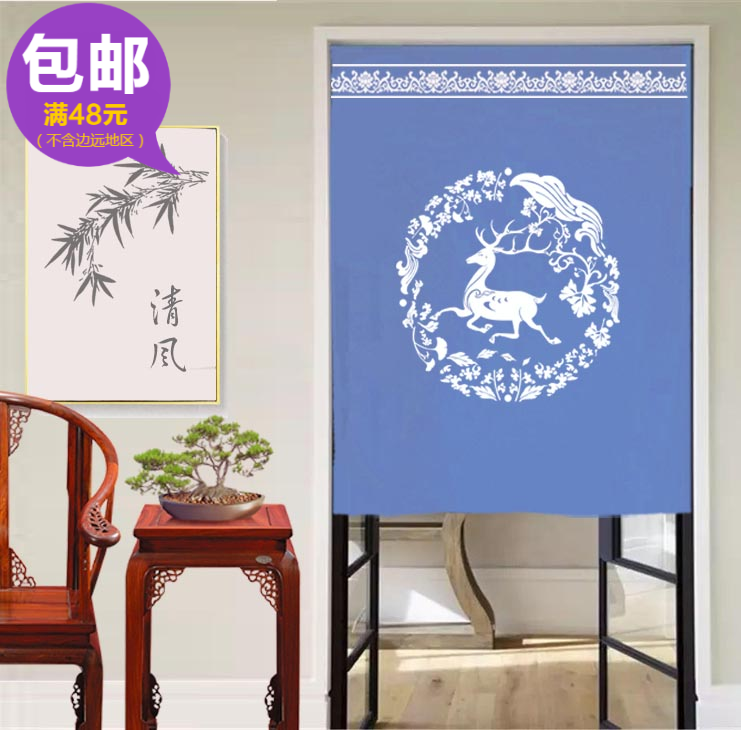 布艺门帘 吉祥鹿福禄挂帘卧室厨房隔断帘卫生间半帘夏季空调挡帘