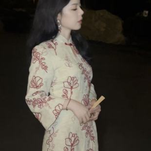 相见欢 长款 小个子定制刺绣秋冬季 新中式 中国风旗袍 质长袖