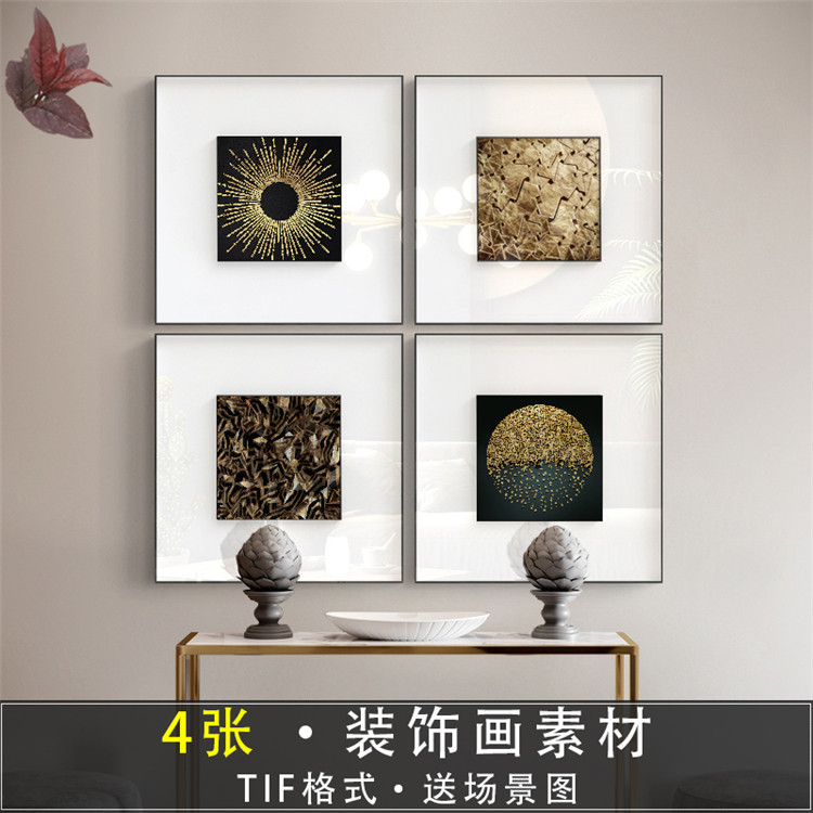 现代简约艺术线条金箔留白小众轻奢正方形装饰画图片画芯喷绘素材