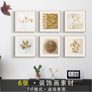 现代简约轻奢艺术金箔金色羽毛金币正方形装饰画图片画芯喷绘素材