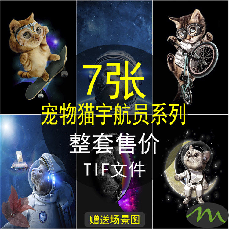 可爱卡通小猫咪太空宇航员装饰画芯素材创意客厅卧室喷绘挂画图片