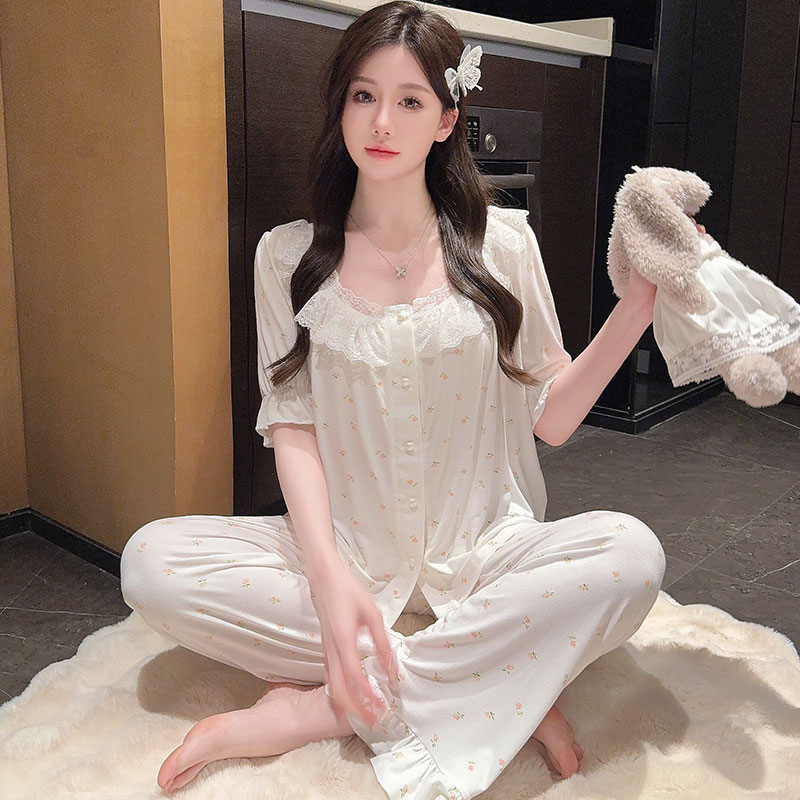 莫代尔棉碎花减龄睡衣套装