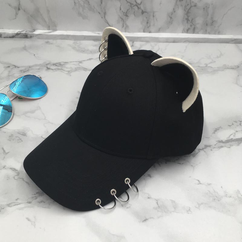 韩版棉布棒球帽猫耳可爱时尚马术帽遮阳女帽子个性礼帽鸭舌帽百搭