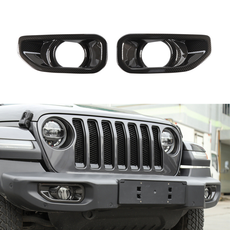 适用于18-22款jeep吉普牧马人JL雾灯框碳纤纹雾灯罩杠灯红色装饰