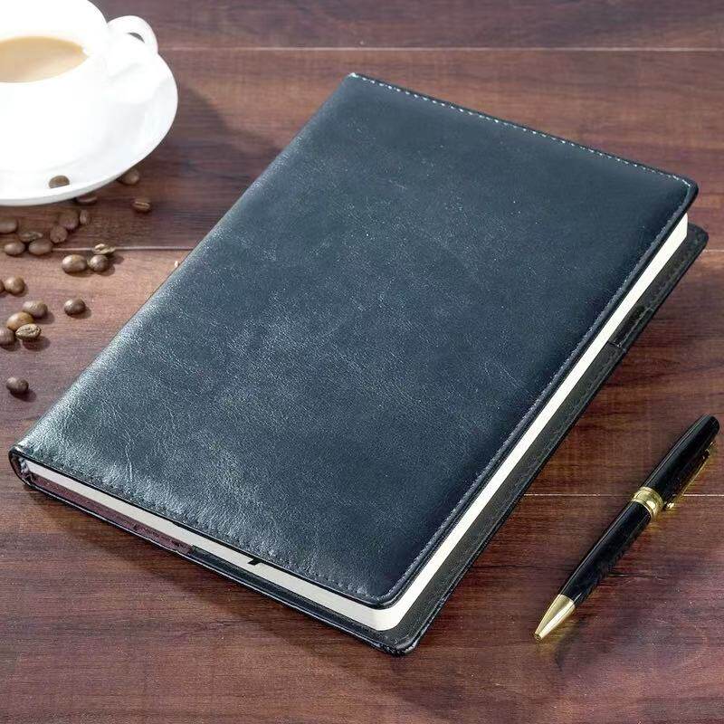 博文A5简约笔记本子加厚记事本办公工作会议记录本子b5黑色皮面本