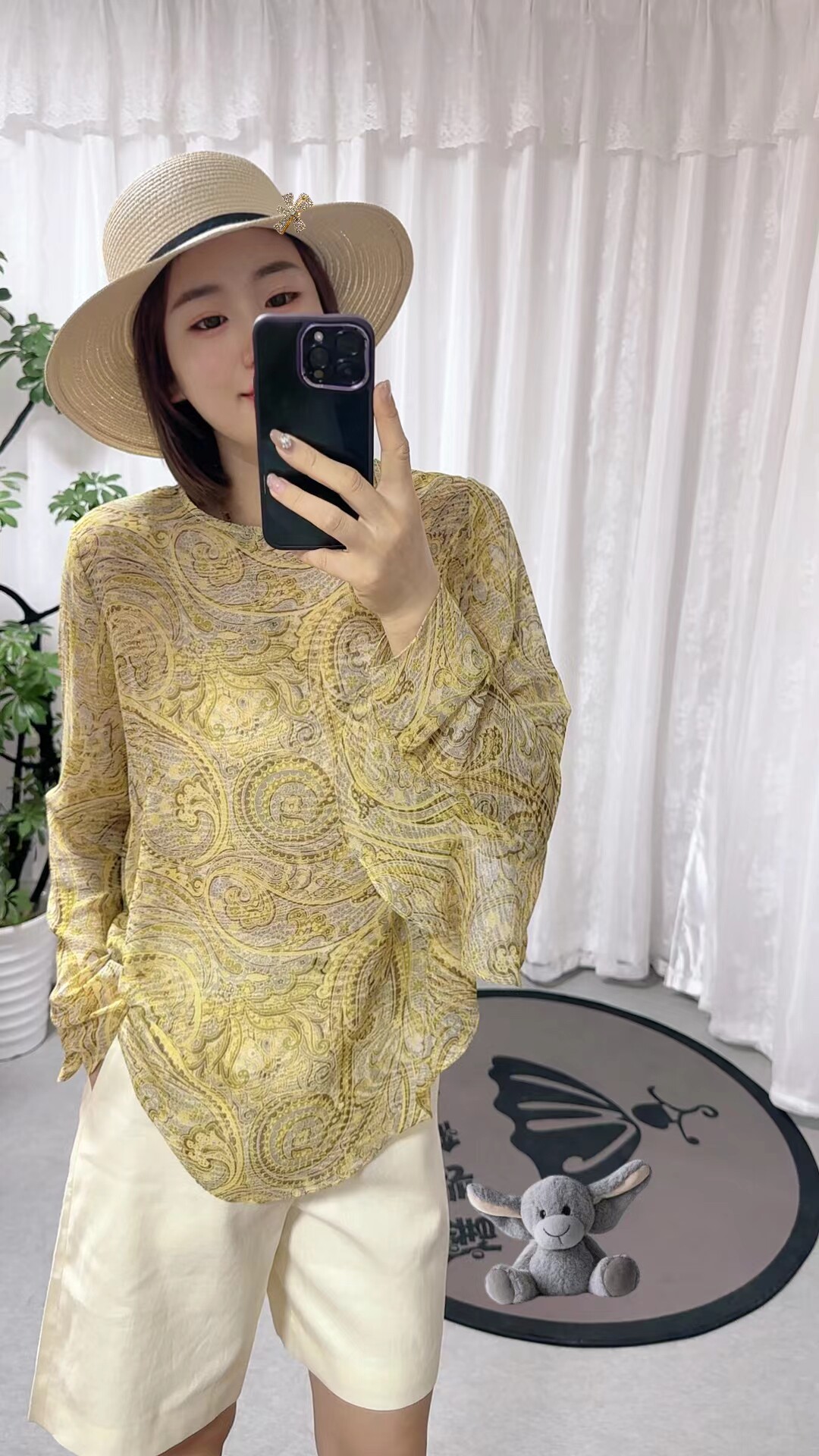 夏宽松款圆领荷叶边袖波点真丝衫