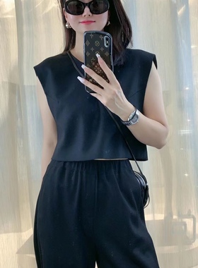 欧货2025夏定制款小个子廓形后拉链马甲高奢羊毛短款宽松短上衣女