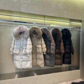 连帽收腰大毛领羽绒服女长款 2024冬季 新款 韩版 过膝长款 白鸭绒外套