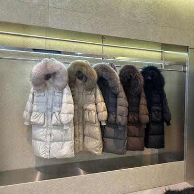 韩版长款连帽大毛领白鸭绒