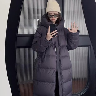 收腰加厚保暖白鸭绒外套 韩版 大被子连帽长款 过膝羽绒服女2024冬季