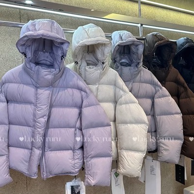 韩版短款连帽白鸭绒可拆卸帽