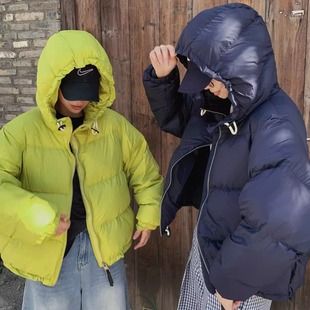 欧货宽松连帽面包羽绒服女短款 洋气抽绳面包服保暖外套 2025冬新款