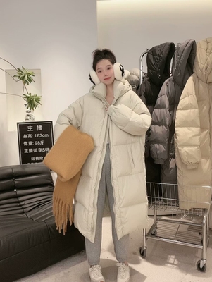 韩版宽松长款立领白鸭绒