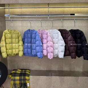 韩国东大门圆领泡芙感羽绒服女2024冬新款 蓬松方格云朵感面包外套
