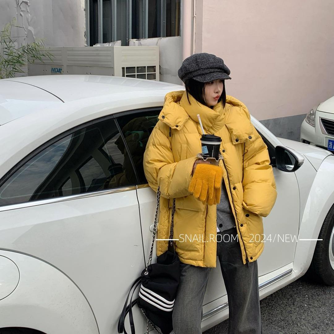 欧版宽松立领连帽羽绒服女中长款2024年冬季新款时髦洋气保暖外套