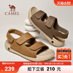 骆驼勃肯鞋男款增高2026新款夏季透气复古真皮凉拖鞋厚底休闲凉鞋