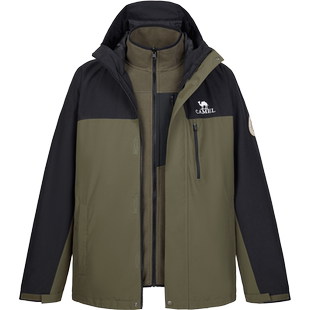 【企鹅联名】骆驼男装三合一夹克男秋冬新款抗静电摇粒绒外套男