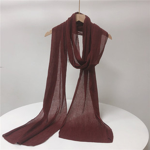 春夏纯色加长保暖围巾细长轻薄柔软护颈丝巾皱褶长款纱巾250cm