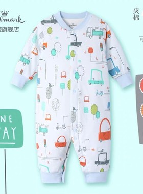 Hallmark贺曼秋冬男宝宝男婴儿夹棉外出服可爱卡通保暖长袖连体衣