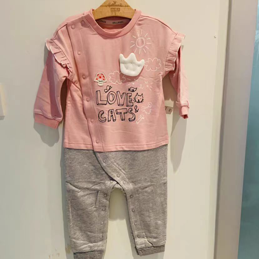 Hallmark贺曼春秋女婴儿宝宝单层厚款纯棉毛圈棉长袖连体衣73码