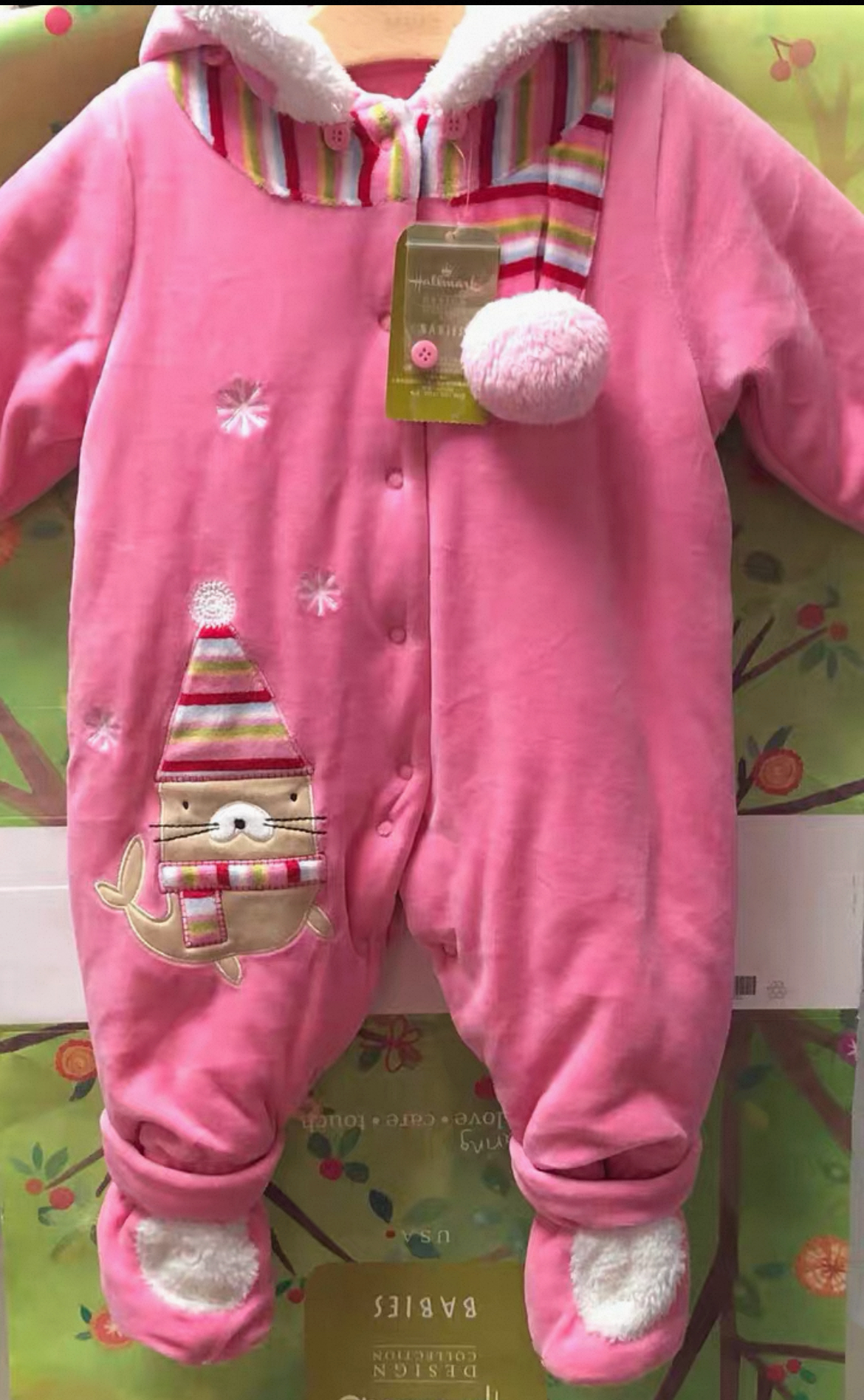 Hallmark贺曼女婴儿女宝宝卡通外出夹棉保暖包脚加厚连帽连体衣66