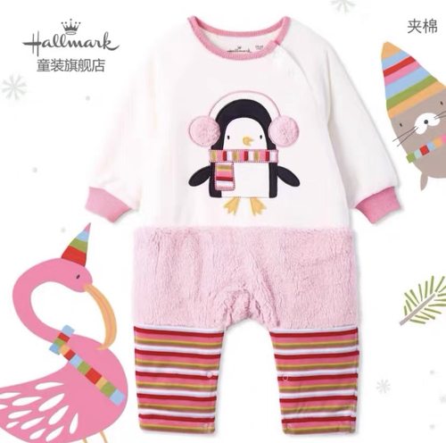 Hallmark贺曼女宝女婴儿0-3月夹棉保暖厚款长袖连体衣外出服59特