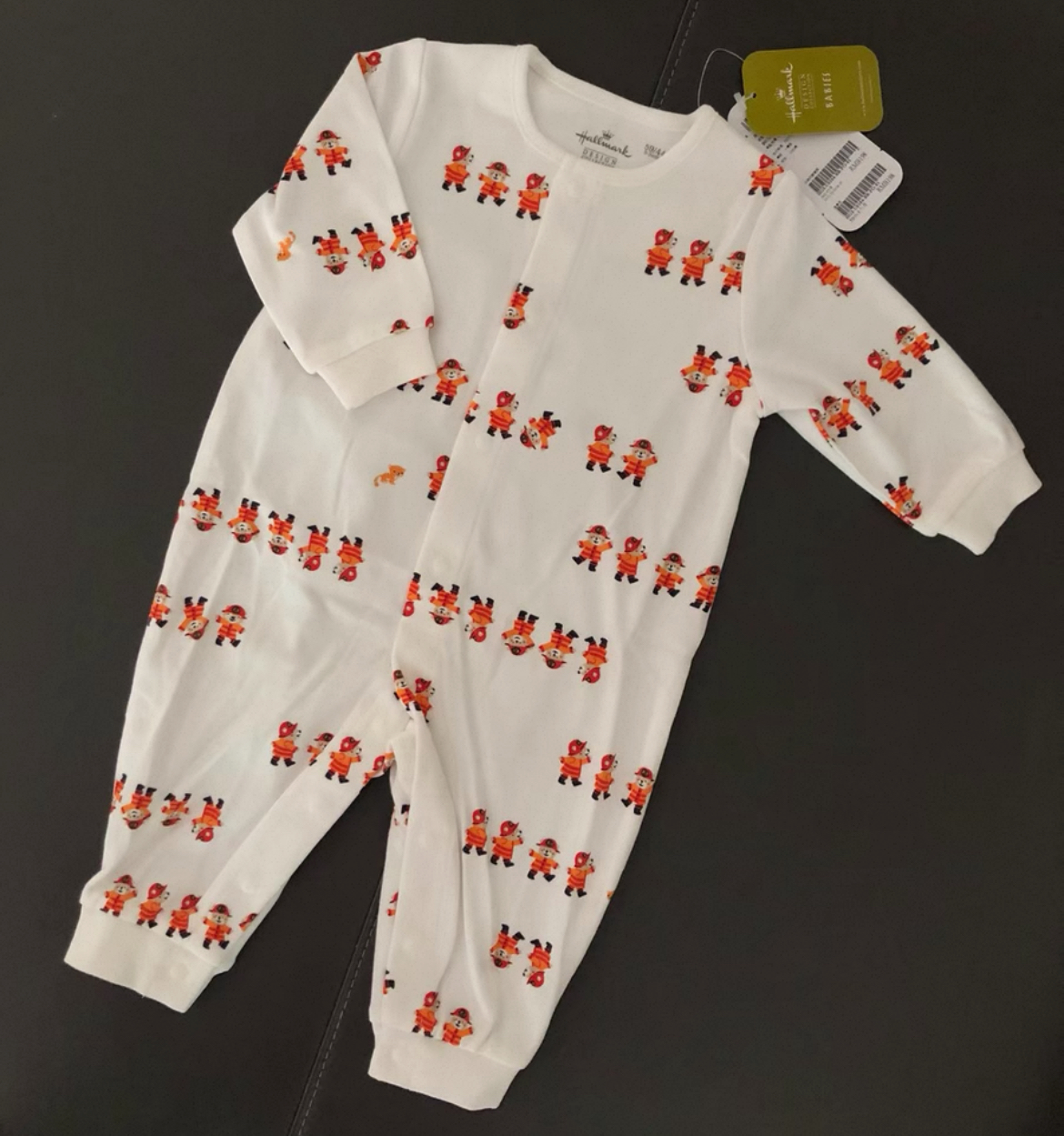 Hallmark贺曼男婴宝宝消防车爬行服纯棉长袖连体衣哈衣服单层59码