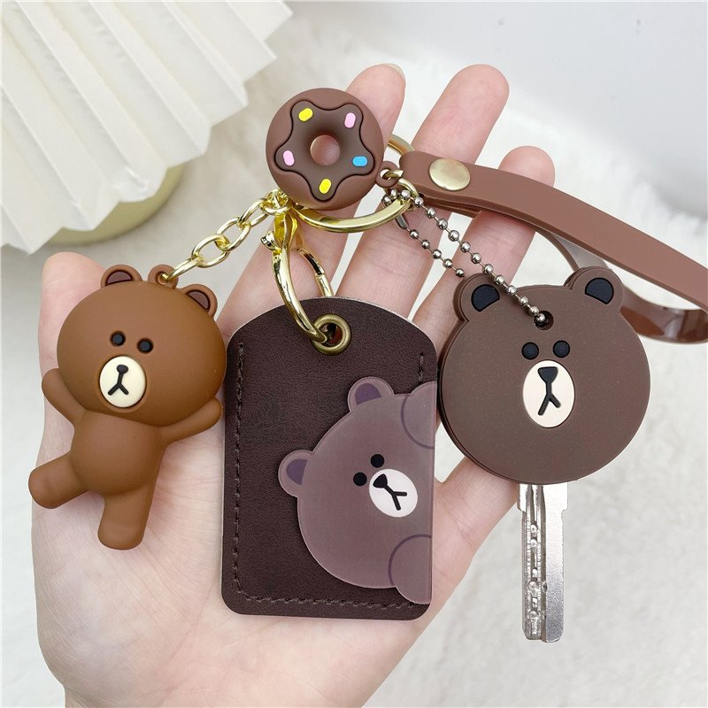 门禁卡套钥匙套呆萌熊立体挂件