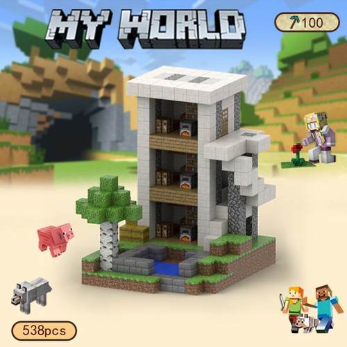 我的世界磁力方块玩具三层公寓楼