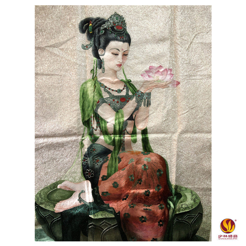 少林绣品屏风挂屏潮绣手绣人物绣画菩萨佛像仕女刺绣家居挂画定做