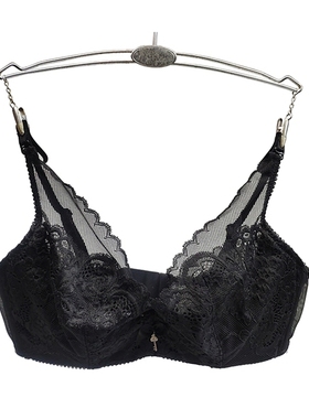 设计师原创无标内衣女超薄杯单层围蕾丝软钢圈大胸显小文胸88015