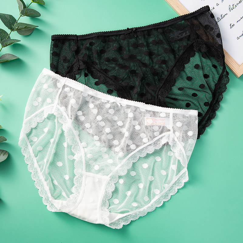 安莉芳旗下安朵内裤女网纱性感蕾丝波点低腰三角裤hp1066u