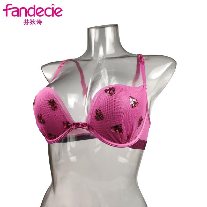 芬狄诗内衣女士性感文胸亮片网状舒适聚拢上托厚杯胸罩fb0920现货