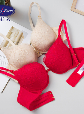 安莉芳内衣女厚杯本命年红色聚拢上托性感文胸EB0375现货