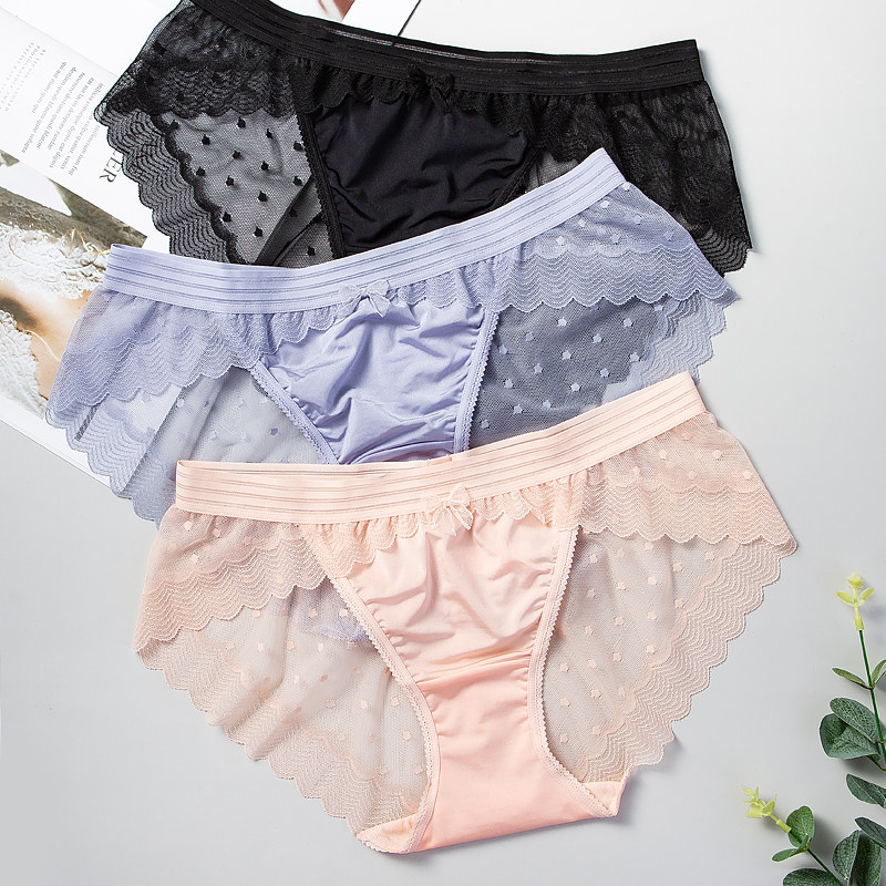 安莉芳旗下安朵内裤女波点蕾丝拼接性感低腰三角裤h21921u