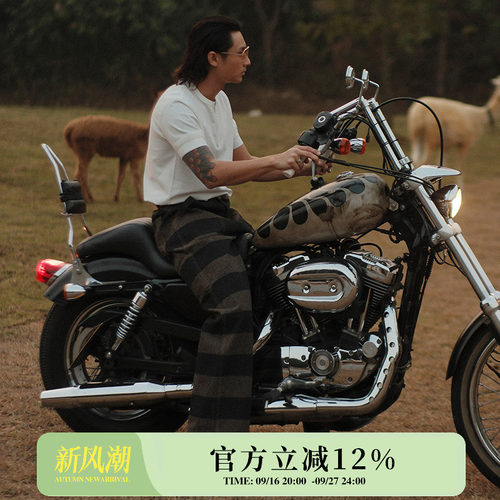 囚犯15.5OZ定织平纹胡椒盐面料灰黑条纹骑士工装裤 MBBCAR窄幅