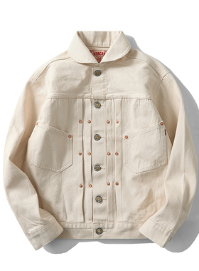 窄幅MMC重工白胚507赤耳丹宁夹克 阿美咔叽复古白色休闲牛仔外套