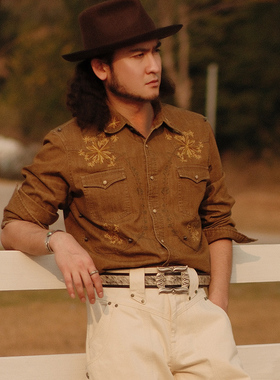 西部系列鸦葱7.8OZ细竹节斜纹卡其色水洗蜂窝绣花 MBBCAR窄幅