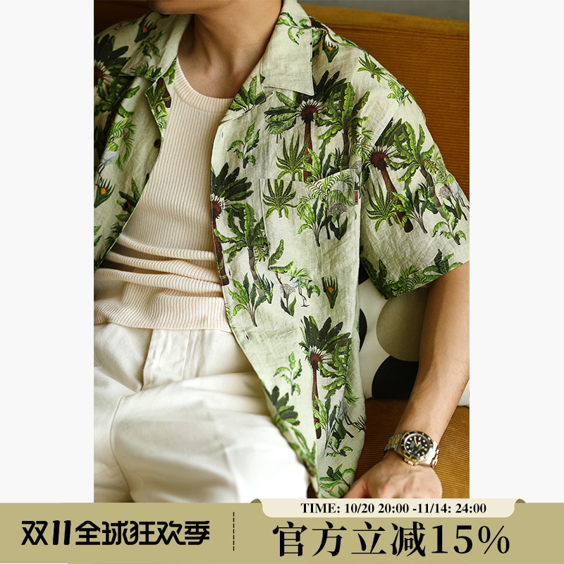 MBBCAR窄幅美式复古休闲短袖衬衫