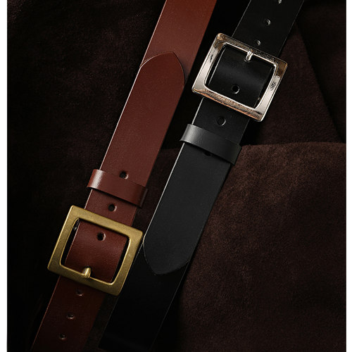 美式复古马缰革方型黄铜针扣3.8cm手工制作皮带 MBBCAR窄幅