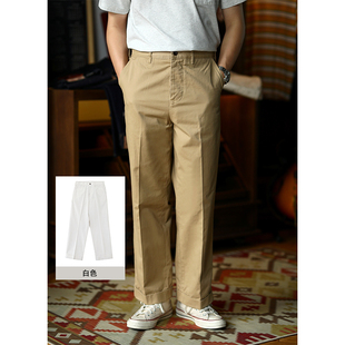 绅士美式复古平纹卡其白牛休闲西裤咔叽高腰阔腿直筒裤MBBCAR窄幅
