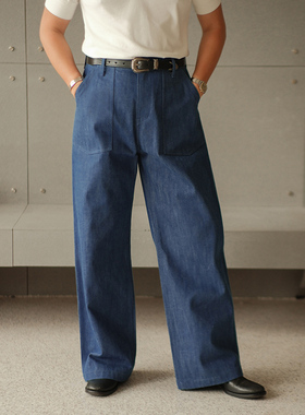 泪蓝系列生物基蓝染15OZ赤耳丹宁705M法工阔腿牛仔裤 MBBCAR窄幅