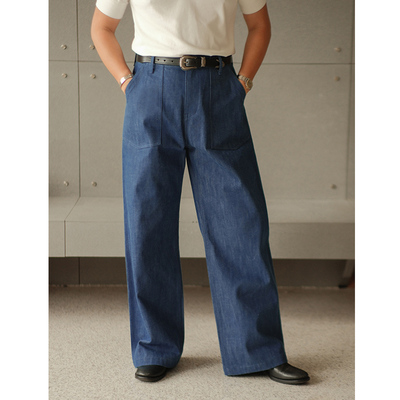 泪蓝系列生物基蓝染15OZ赤耳丹宁705M法工阔腿牛仔裤 MBBCAR窄幅