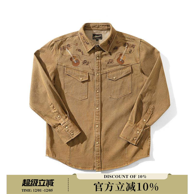 重工刺绣布鲁斯摇滚做旧衬衫