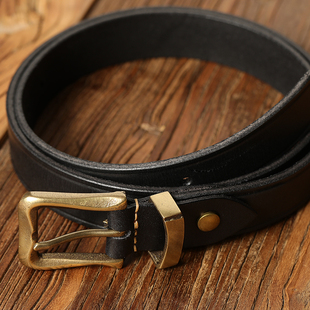 柒名氏美式复古骑兵扣黄铜手工制作意大利头层牛皮休闲皮带腰带