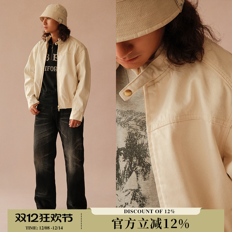 VTG系列14.7OZ棉籽壳白胚赤耳丹宁机车哈灵顿夹克MBBCAR窄幅