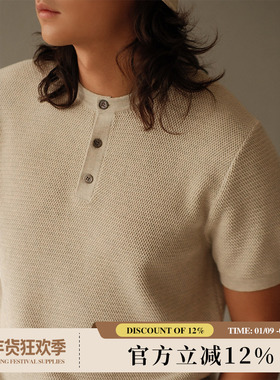 310G花卉镂空LP感美式复古老钱Rugged亨利领短袖针织衫MBBCAR窄幅